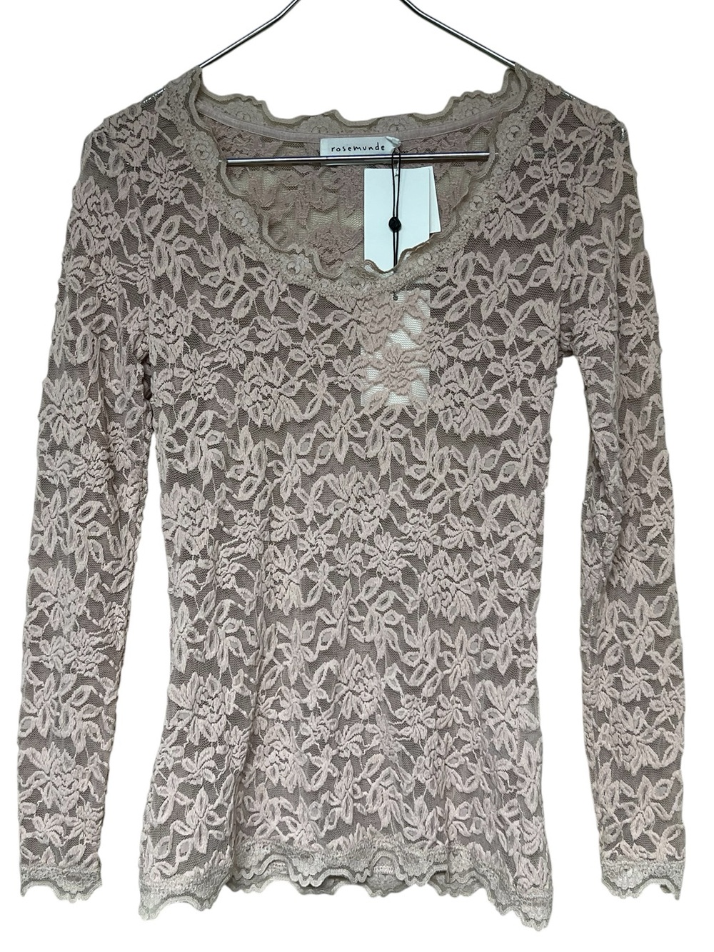 Rosemunde Copenhagen NWT Delicia pink sheer lace scoop neck long sleeve blouse